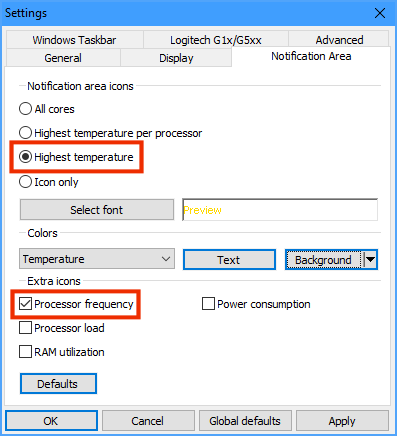 Core Temp options