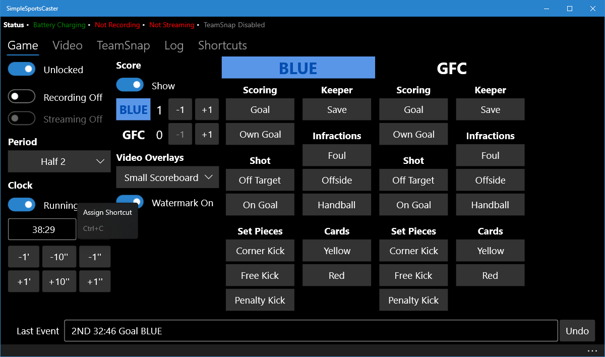 Shortcut assignment to button