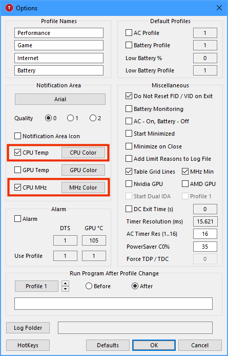 ThrottleStop options